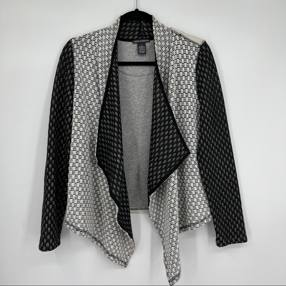 Chelsea & Theodore Colorblock Knit Long Sleeves Open Drape Notched Cardigan - Picture 2 of 8